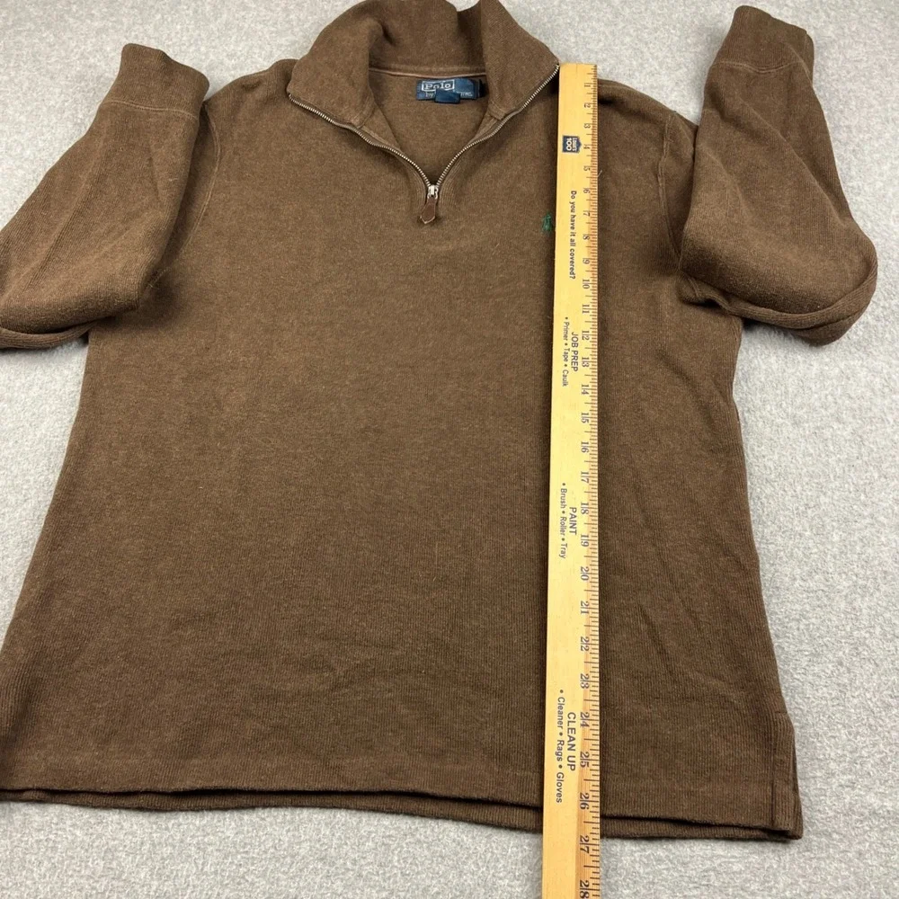 Polo Ralph Lauren 1/4 Zip Pullover Mens Medium Brown Cotton Knit Sweater